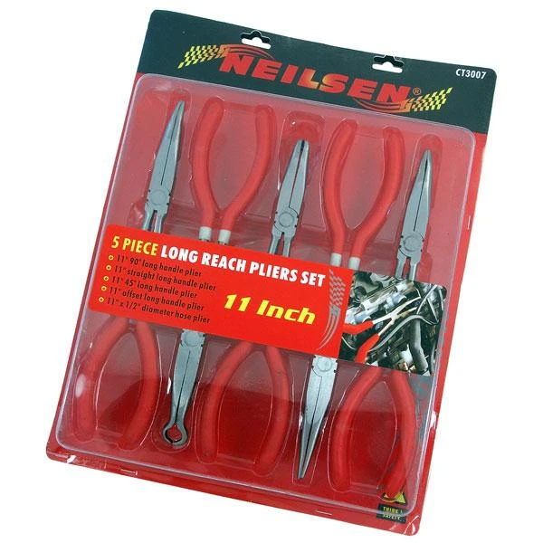 Neilsen CT3007 5 Piece 11" Long Reach Pliers Set, Red 4 Neilsen CT3007 5 Piece 11" Long Reach Pliers Set, Red - Image 2