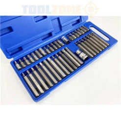 Toolzone 40Pc Hex/ Torx/ Spline Bits In Case - 4, 5, 6, 7, 8, 10 And 12mm - T20, T25, T30, T40, T45, T50, T55